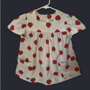 VTG Strawberry Print Kids Mini Dress With Pockets